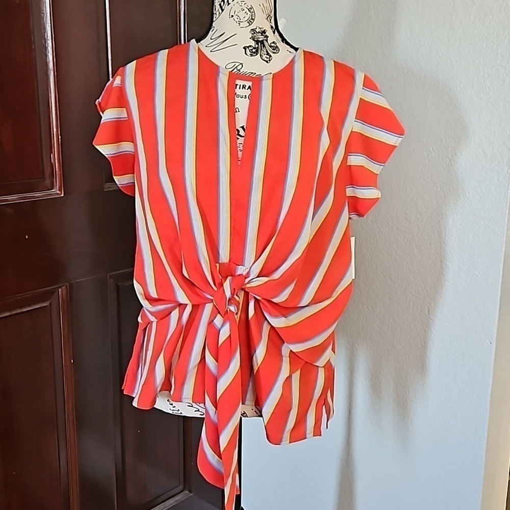 Striped Knot Front Blouse Size XL New With Tags